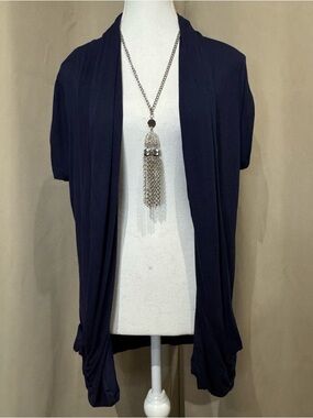 Navy Blue Open Front Draped Hem Cardigan